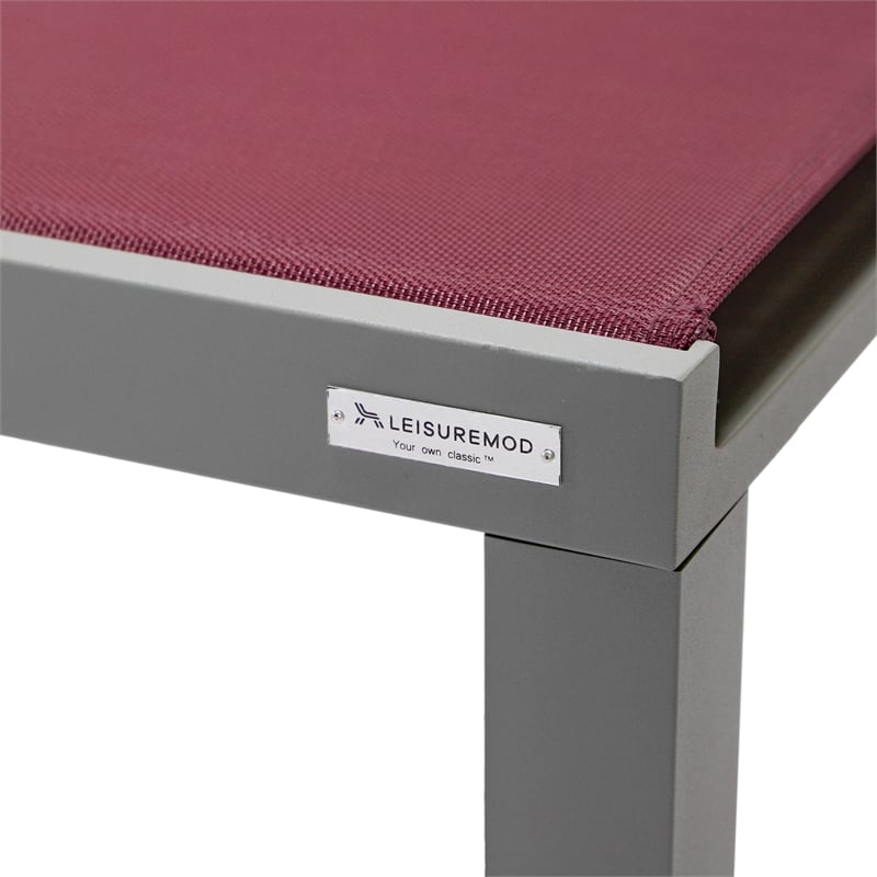 LeisureMod Marlin Patio Chaise Lounge Aluminum Grey Frame Set of 2 Burgundy