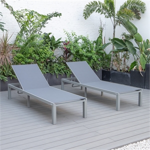 LeisureMod Marlin Patio Chaise Lounge Aluminum Grey Frame Set of 2 Dark Gray