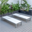 LeisureMod Marlin Patio Chaise Lounge Aluminum Grey Frame Set of 2 White