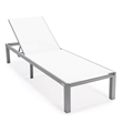 LeisureMod Marlin Patio Chaise Lounge Aluminum Grey Frame Set of 2 White