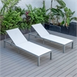 LeisureMod Marlin Patio Chaise Lounge Aluminum Grey Frame Set of 2 White
