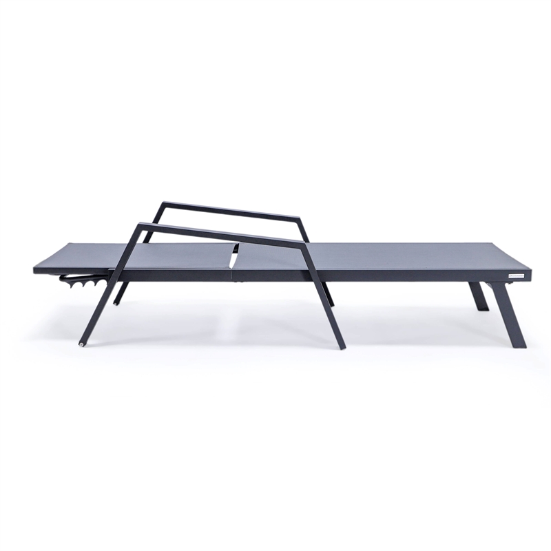 LeisureMod Marlin Patio Chaise Lounge Aluminum Black Arms Set of 2 Dark Gray