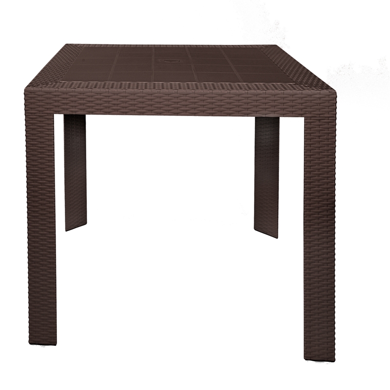 LeisureMod Mace Mid-Century 3-Piece Plastic Outdoor Dining Set Brown