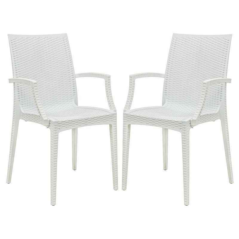 LeisureMod Mace 7-Piece Rectangular Plastic Outdoor Dining Set White