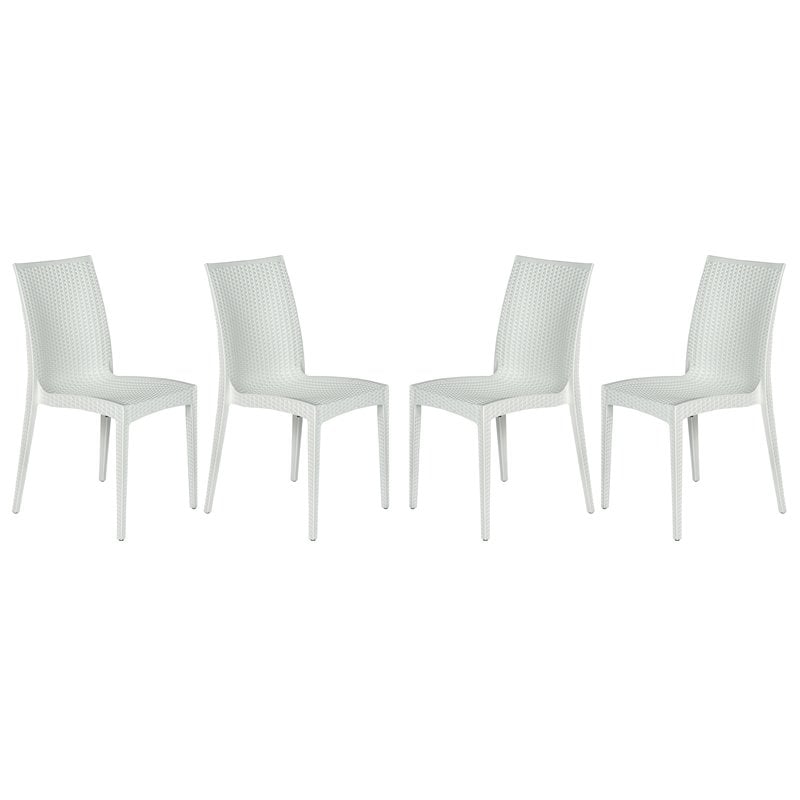 LeisureMod Mace 7-Piece Rectangular Plastic Outdoor Dining Set White