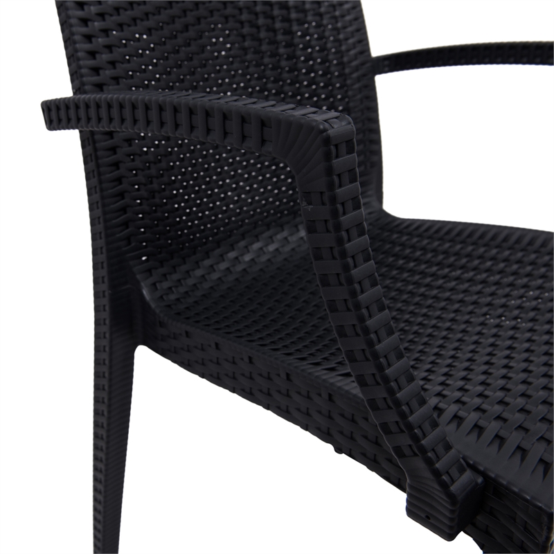LeisureMod Mace 7-Piece Rectangular Plastic Outdoor Dining Set White Black