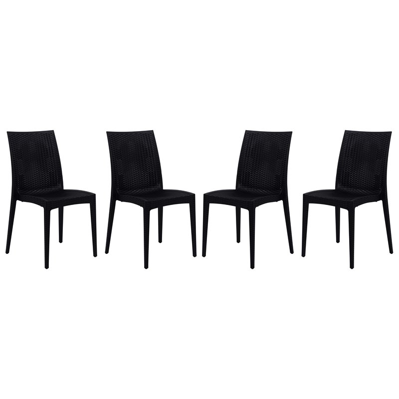 LeisureMod Mace 7-Piece Rectangular Plastic Outdoor Dining Set White Black