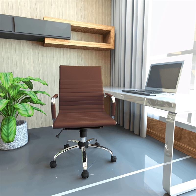 LeisureMod Harris Adjustable Swivel Leather Task Office Chair Dark Brown