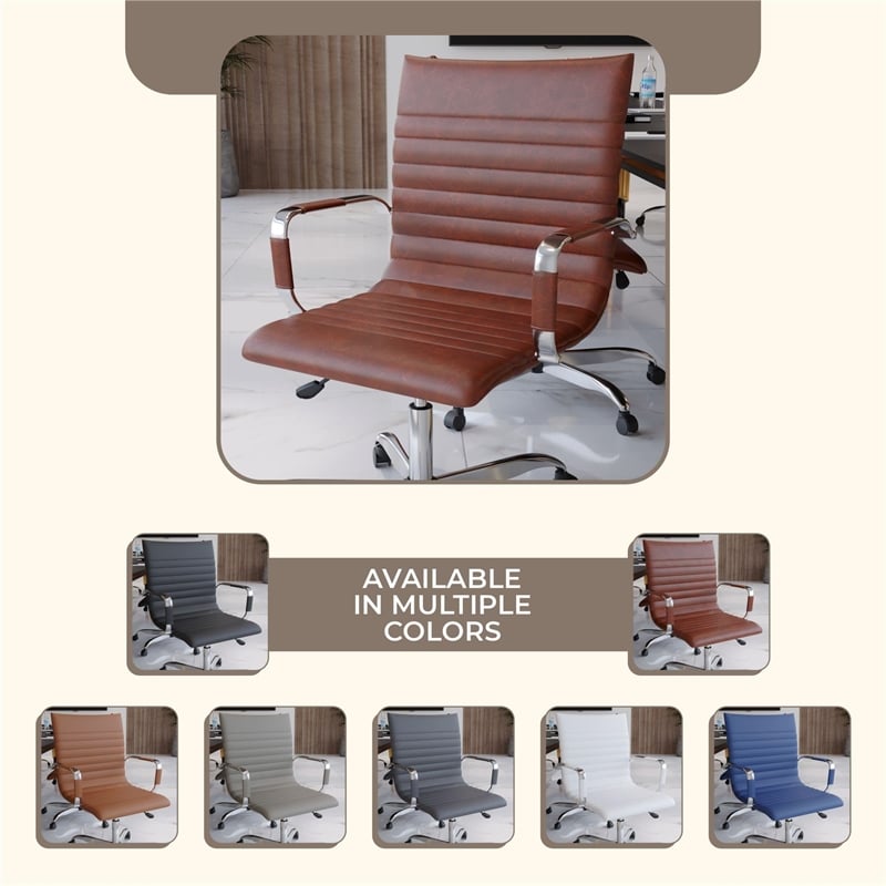 LeisureMod Harris Adjustable Swivel Leather Task Office Chair Dark Brown