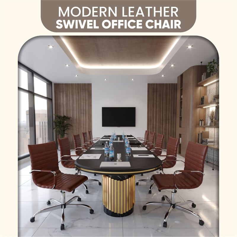 LeisureMod Harris Adjustable Swivel Leather Task Office Chair Dark Brown