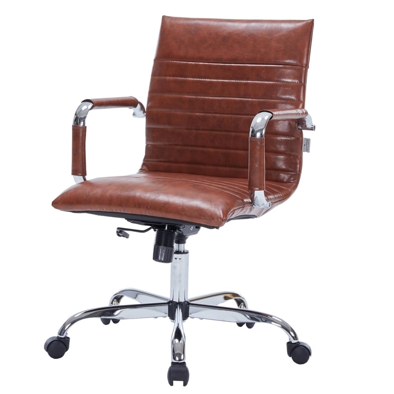 LeisureMod Harris Adjustable Swivel Leather Task Office Chair Dark Brown