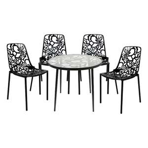 LeisureMod Devon 5-Piece Aluminum Dining Set with Table and 4 Chairs Black