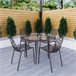 LeisureMod Devon 5-Piece Aluminum Dining Set with Table and 4 Chairs Brown