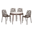 LeisureMod Devon 5-Piece Aluminum Dining Set with Table and 4 Chairs Brown