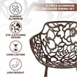 LeisureMod Devon Aluminum 3-Piece Dining Set with Table and 2 Armchairs Brown