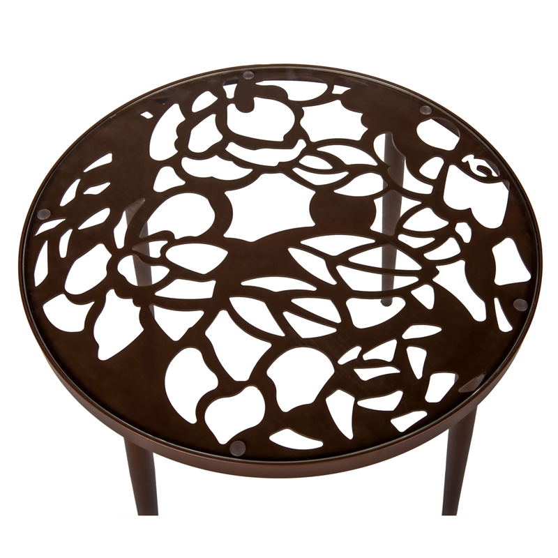 LeisureMod Devon Aluminum 3-Piece Dining Set with Table and 2 Armchairs Brown