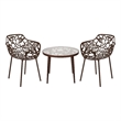 LeisureMod Devon Aluminum 3-Piece Dining Set with Table and 2 Armchairs Brown