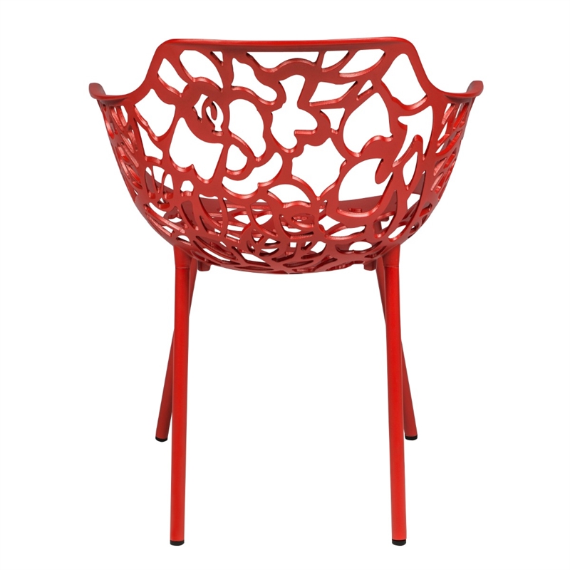 LeisureMod Devon Aluminum 3-Piece Dining Set with Table and 2 Armchairs Red