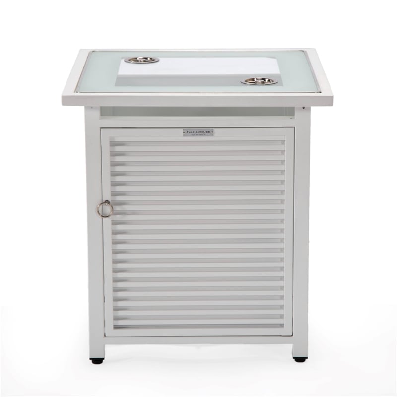 LeisureMod Walbrooke Patio Square Aluminum Tank Holder with Slats Design White