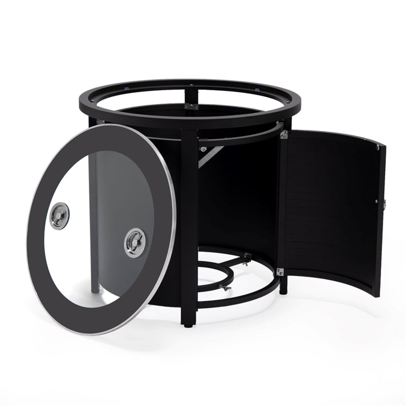 LeisureMod Walbrooke Patio Round Aluminum Tank Holder with Slats Design Black