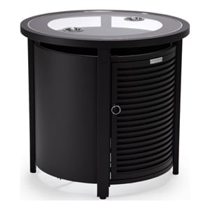 LeisureMod Walbrooke Patio Round Aluminum Tank Holder with Slats Design Black