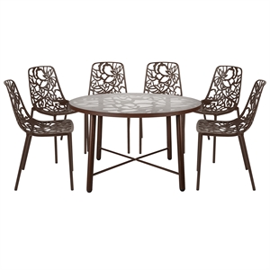 LeisureMod Devon 7-Piece Aluminum Dining Set with Table and 6 Chairs Brown