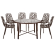 LeisureMod Devon 7-Piece Aluminum Dining Set with Table and 6 Chairs Brown