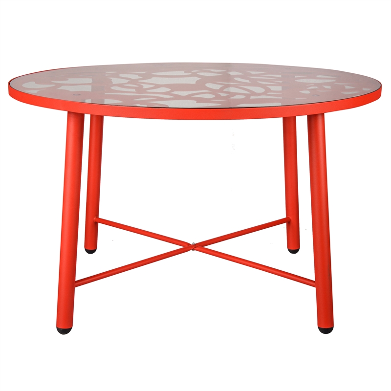 LeisureMod Devon 7-Piece Aluminum Dining Set with Table and 6 Chairs Red