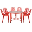 LeisureMod Devon 7-Piece Aluminum Dining Set with Table and 6 Chairs Red