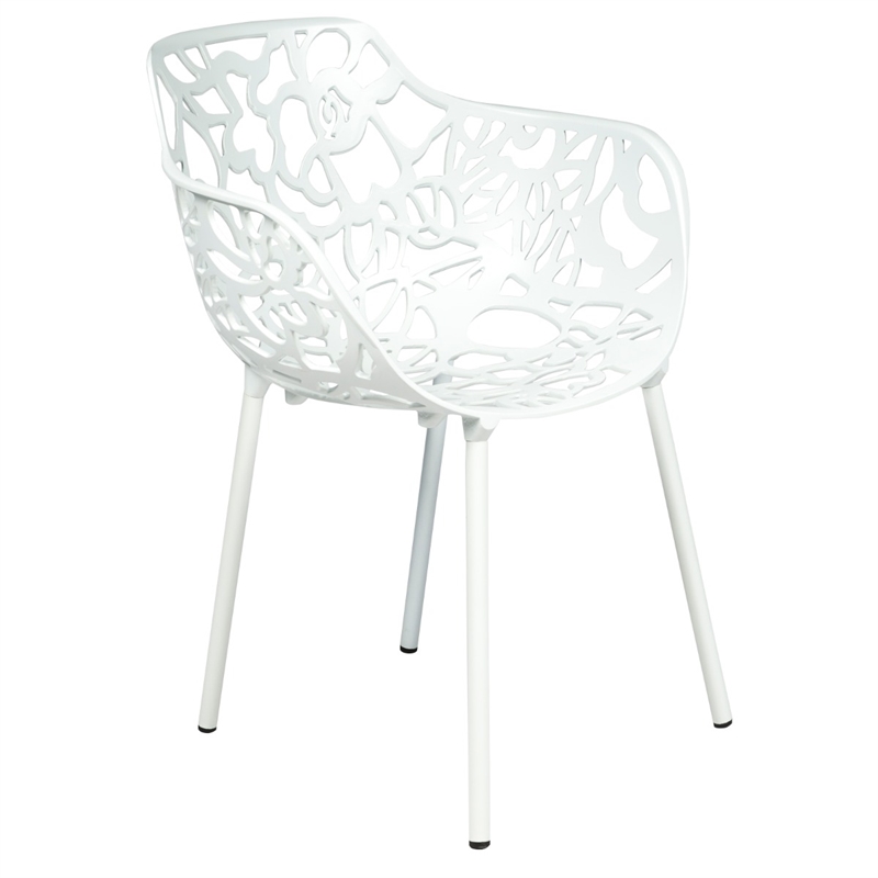 LeisureMod Devon 5-Piece Aluminum Dining Set with Table and 4 Armchairs White