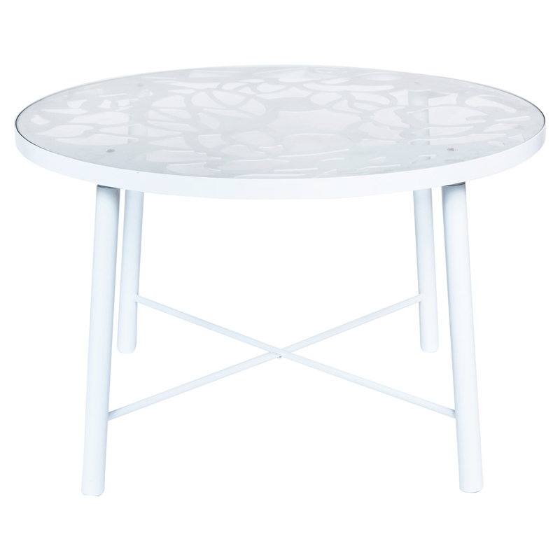 LeisureMod Devon 5-Piece Aluminum Dining Set with Table and 4 Armchairs White
