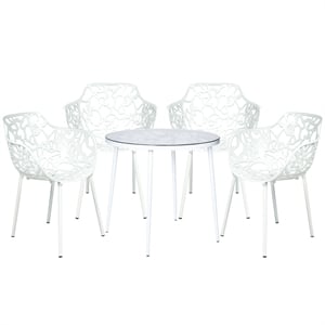 LeisureMod Devon 5-Piece Aluminum Dining Set with Table and 4 Armchairs White