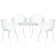 LeisureMod Devon 5-Piece Aluminum Dining Set with Table and 4 Armchairs White