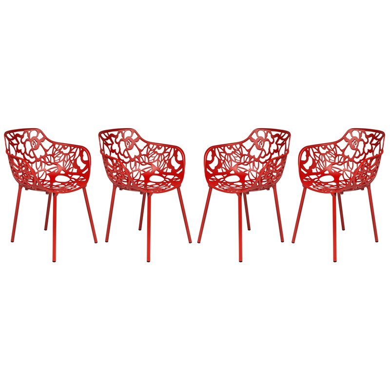 Leisuremod Devon 7-Piece Aluminum Dining Set with Table and 6 Armchairs Red