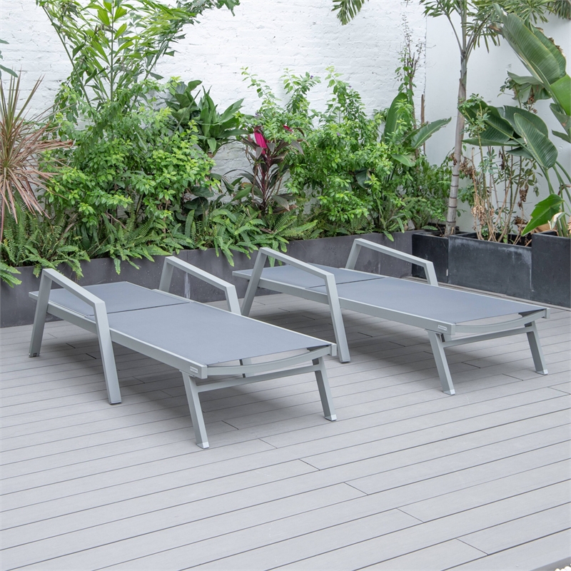 LeisureMod Marlin Outdoor Aluminum Chaise Lounges in Dark Gray (Set of 2)