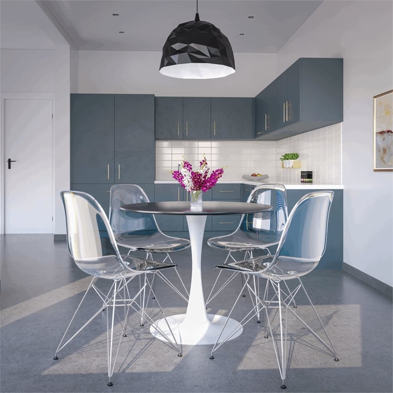 LeisureMod Bristol Modern Dining Table with Wood Top and Iron Base Black White