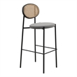 LeisureMod Euston Wicker Bar Stool with Black Metal Frame and Footrest Gray