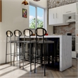 LeisureMod Euston Wicker Bar Stool with Black Metal Frame and Footrest Gray