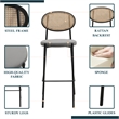 LeisureMod Euston Wicker Bar Stool with Black Metal Frame and Footrest Gray