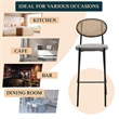 LeisureMod Euston Wicker Bar Stool with Black Metal Frame and Footrest Gray