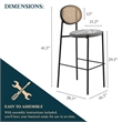 LeisureMod Euston Wicker Bar Stool with Black Metal Frame and Footrest Gray