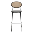 LeisureMod Euston Wicker Bar Stool with Black Metal Frame and Footrest Gray