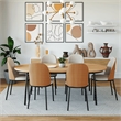 LeisureMod Tule Dining Chair with Velvet Seat Natural Wood/Beige