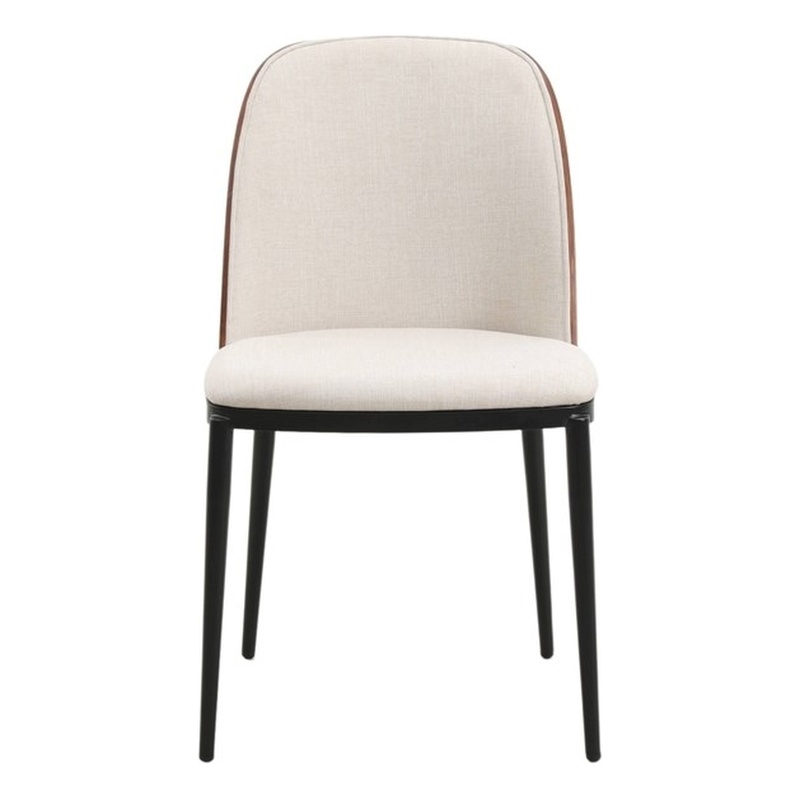 LeisureMod Tule Dining Chair with Velvet Seat Walnut/Beige