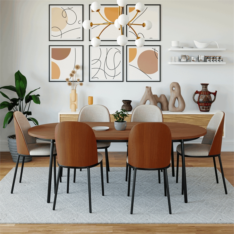 LeisureMod Tule Dining Chair with Velvet Seat Walnut/Beige