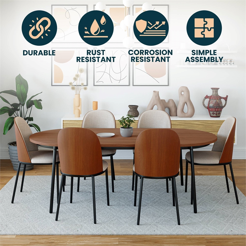 LeisureMod Tule Dining Chair with Velvet Seat Walnut/Beige