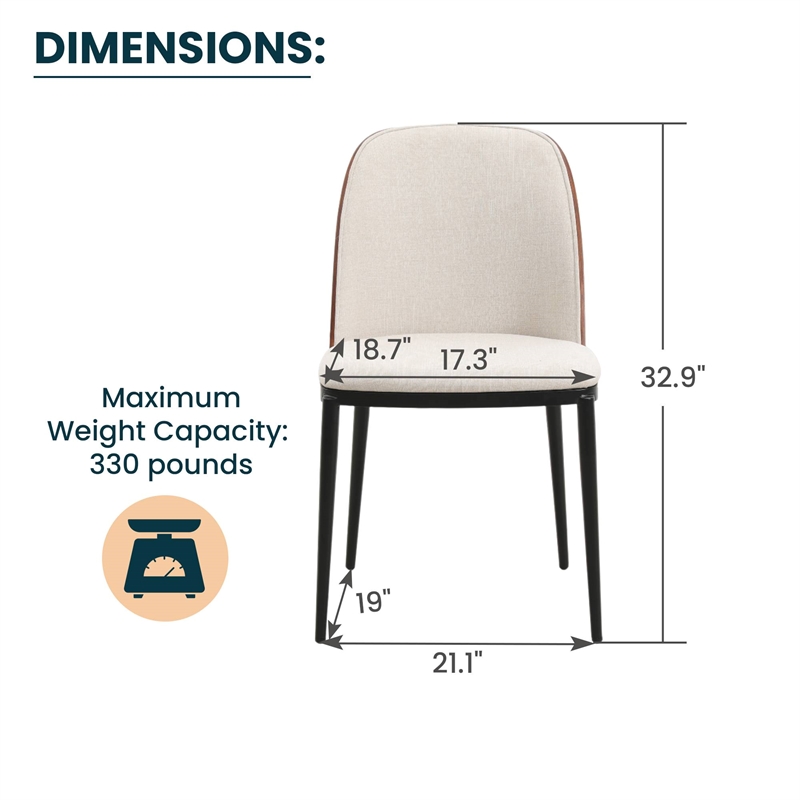 LeisureMod Tule Dining Chair with Velvet Seat Walnut/Beige
