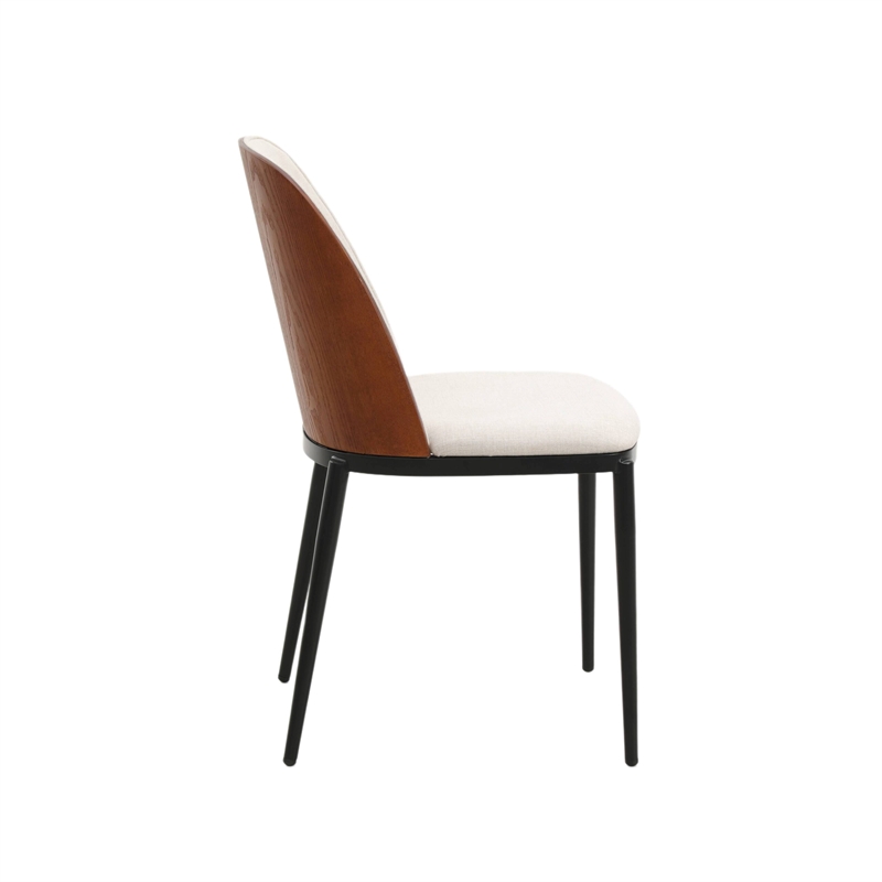 LeisureMod Tule Dining Chair with Velvet Seat Walnut/Beige