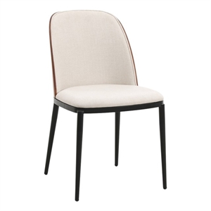 LeisureMod Tule Dining Chair with Velvet Seat Walnut/Beige