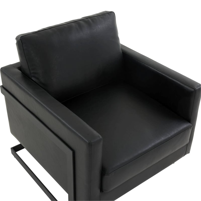 LeisureMod Lincoln Modern Leather Arm Chair with Black Steel Frame Black